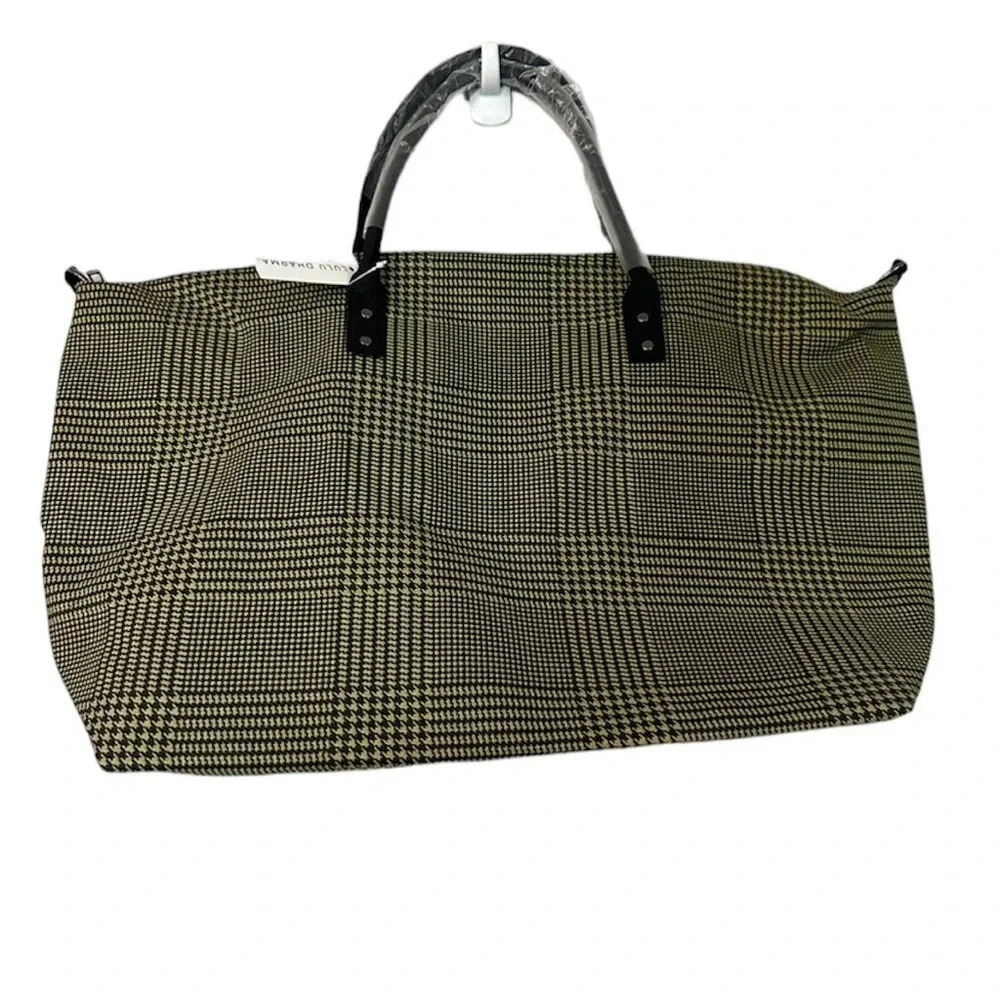 Lulu Dharma Green & Black Houndstooth Frasier Weekender Zip-Up Bag NWT